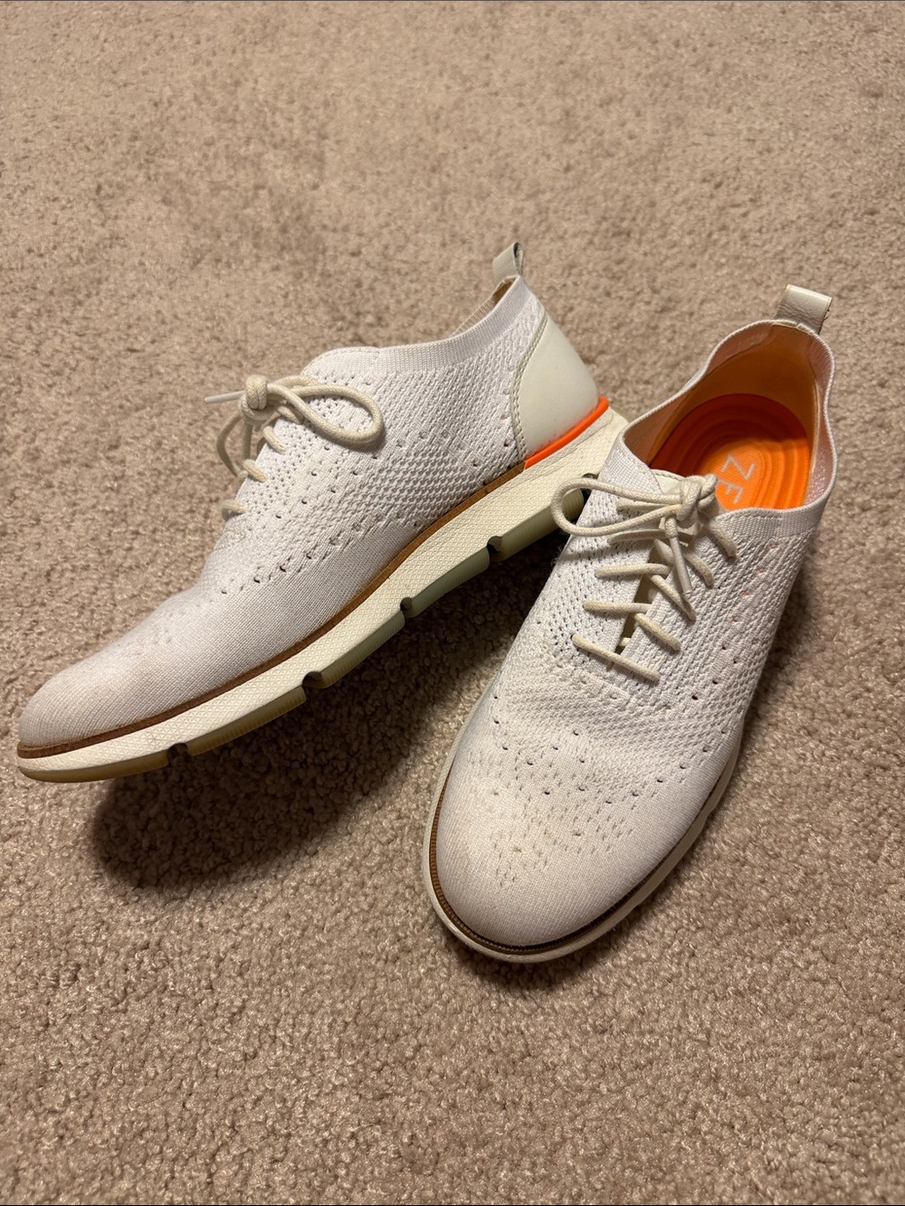 Women’s Cole Haan Lightweight Knit Lace-Up Shoe White w/orange accent